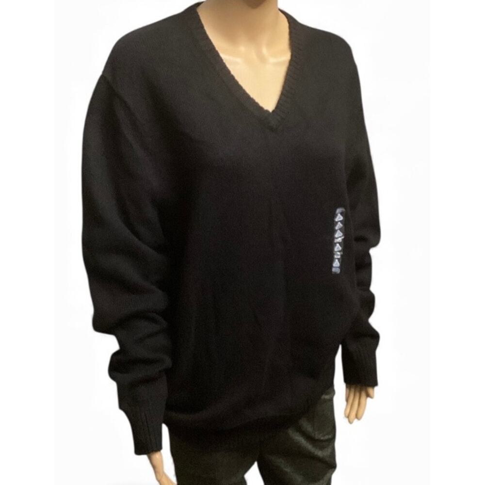Vintage old navy cotton wool blend v-neck long sleeve rib knit size L black